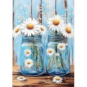 MXJSUA Daisy Vase 5D Diamond Painting Kits for Adults, Flowers Diamond Art Kits for Beginner, DIY Full Round Drill Diamond Dots Gem Art Kits for Home Wall Decor 12x16 Inch