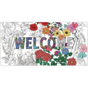 BoKin Giant Flower Painted Poster 50inch x 25inch,Welcome as Theme with Various Flowers on The Poster for Adults Children Huge Art Craft Activity and Home Classroom Party