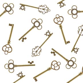 Super Z Outlet Antique Style Bronze Brass Skeleton Castle Dungeon Pirate Keys for Birthday Party Favors, Mini Treasure Gifts, Medieval Middle Ages Theme (30 Pieces) (Gold)