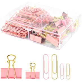 Cute Paper Clips Binder Clips Combo Set, 165 Psc, Assorted Size Paper Clips for Office, Cute Office Supplies Set, Green