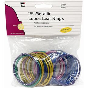Charles Leonard Metallic Loose Leaf Rings, 2" Diameter, Assorted Metallic Colors, 25 per Bag (85005)
