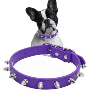 Spiked Studded Leather Dog Collar Mushrooms Rivets Cat Collar for Small Medium Dog Cat Puppy Kitty (XS, Purple) in Kuwait