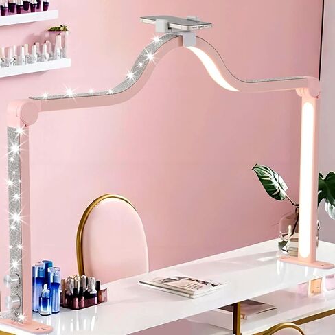 Upgraded Half Moon Light for Nail Desk,35In Foldable Nail Tech Lamp,3000-6000K Brightness Adjustable LED Nail Light for Desk,Lash Lamp for Beauty/Eyelashes/Tattoos/Crafts,White in Saudi Arabia