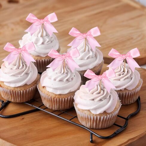 12pcs القوس الكب كيك القبعات - القبعات القوس الوردي القبعات ، القوس الكعكة أعلى ، قبعات الكب كيك الوردي ، كعكة القوس الوردي ، ديكورات كعكة القوس ، ديكورات عيد ميلاد القوس ، ديكورات الحفلات القوس ، القوس الوردي الولادة in Kuwait