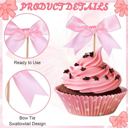 12pcs القوس الكب كيك القبعات - القبعات القوس الوردي القبعات ، القوس الكعكة أعلى ، قبعات الكب كيك الوردي ، كعكة القوس الوردي ، ديكورات كعكة القوس ، ديكورات عيد ميلاد القوس ، ديكورات الحفلات القوس ، القوس الوردي الولادة in Kuwait