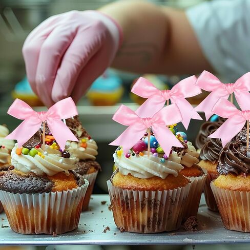 12pcs القوس الكب كيك القبعات - القبعات القوس الوردي القبعات ، القوس الكعكة أعلى ، قبعات الكب كيك الوردي ، كعكة القوس الوردي ، ديكورات كعكة القوس ، ديكورات عيد ميلاد القوس ، ديكورات الحفلات القوس ، القوس الوردي الولادة in Kuwait