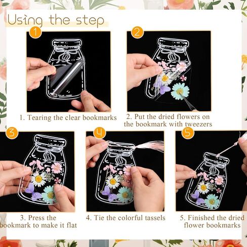 Taobary 131 PCS DIY DIY DRAPRANT FLOWMART LOCKMARM STING THELEDMANDE HANDEMANDS DIY مع أزهار مضغوطة مجففة أوراق ملصقات فراشة شرابات ملونة وملاقط لكاتب القارئ (لون المعكرون) in Kuwait