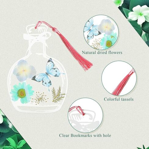 Taobary 131 PCS DIY DIY DRAPRANT FLOWMART LOCKMARM STING THELEDMANDE HANDEMANDS DIY مع أزهار مضغوطة مجففة أوراق ملصقات فراشة شرابات ملونة وملاقط لكاتب القارئ (لون المعكرون) in Kuwait