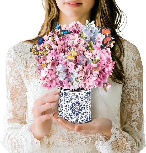 Cherry Blossom 3D Pop Up Card with Butterflies Floral Bouquet with Envelopes and Note Card for Birthdays Mother’s Day Anniversary Valentines Day and Special Occasions for Mom Grandma Wife and Friend in Kuwait