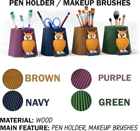 Owl Pen Holder, Handmade Wood Pen Holder, Owl Makeup Brush Holder, Desk Decor for Office, Home and School in Saudi Arabia