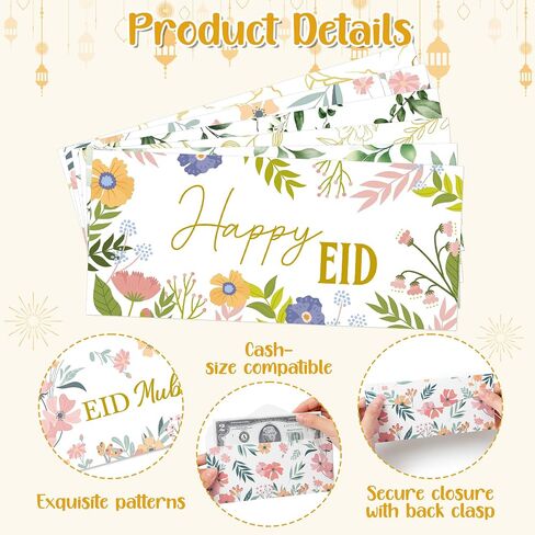 TICIAGA Eid Mubarak Money Envelope - 36pcs Ramadan Pocket Greeting Card for Money Holders Eid Al-Fitr Lucky Cash Gift Envelope for Muslim Mubarak Party Supplies Celebration, Multicolor in Saudi Arabia