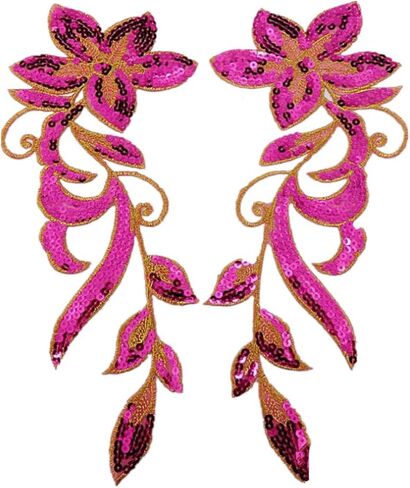 1 Pair Dancing Flower Sequin Sew Iron on Applique Embroidered Patches-SkyBlue in Saudi Arabia