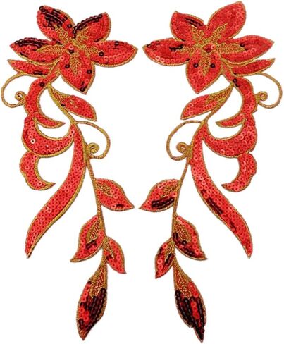 1 Pair Dancing Flower Sequin Sew Iron on Applique Embroidered Patches-SkyBlue in Saudi Arabia