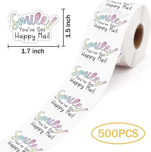Smile You've Got Happy Mail - 500 Pack of 1.5 Inch Stickers for Friends, Customers, Small Businesses and Small Shops as Thank You and Packaging Gift Wrap Stickers in Kuwait