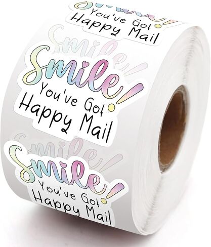 Smile You've Got Happy Mail - 500 Pack of 1.5 Inch Stickers for Friends, Customers, Small Businesses and Small Shops as Thank You and Packaging Gift Wrap Stickers in Kuwait