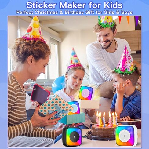 Mini Printer Sticker Printer Print Pod with 6 Rolls Sticker Paper, Seven Color Lighting Modes for DIY Scrapbook, Travel, Notes, Label, Memo, Compatible with iOS&Android in Saudi Arabia