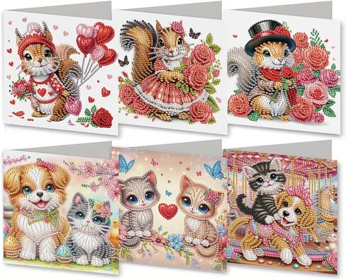 MaiYiYi 6 Packs DIY Balloon Squirrel Diamond Art Greeting Cards Butterfly Cat Diamond Art Cards Kitten Puppy Diamond Painting Greeting Cards Valentine Rose Greeting Cards for Family Friends in Saudi Arabia