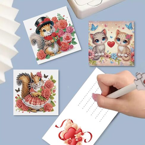 MaiYiYi 6 Packs DIY Balloon Squirrel Diamond Art Greeting Cards Butterfly Cat Diamond Art Cards Kitten Puppy Diamond Painting Greeting Cards Valentine Rose Greeting Cards for Family Friends in Saudi Arabia