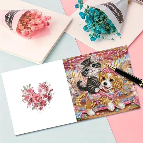 MaiYiYi 6 Packs DIY Balloon Squirrel Diamond Art Greeting Cards Butterfly Cat Diamond Art Cards Kitten Puppy Diamond Painting Greeting Cards Valentine Rose Greeting Cards for Family Friends in Saudi Arabia