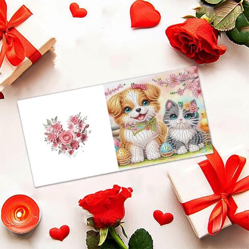 MaiYiYi 6 Packs DIY Balloon Squirrel Diamond Art Greeting Cards Butterfly Cat Diamond Art Cards Kitten Puppy Diamond Painting Greeting Cards Valentine Rose Greeting Cards for Family Friends in Saudi Arabia