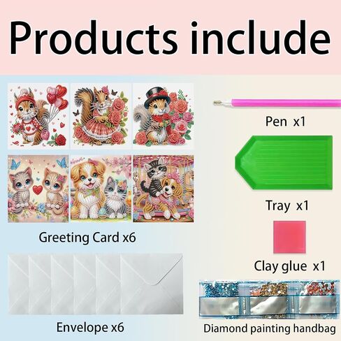 MaiYiYi 6 Packs DIY Balloon Squirrel Diamond Art Greeting Cards Butterfly Cat Diamond Art Cards Kitten Puppy Diamond Painting Greeting Cards Valentine Rose Greeting Cards for Family Friends in Saudi Arabia
