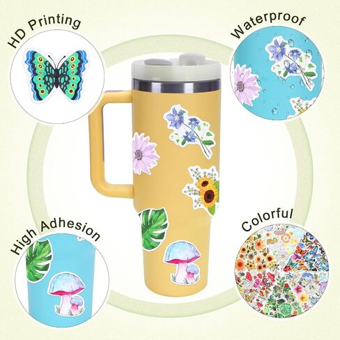 300 PCS Plant Flower Stickers للأطفال ، زهرة الفينيل المقاومة للماء ، عباد الشمس ، الأوراق الخضراء ، ملصقات الفطر للكمبيوتر المحمول ، الهاتف ، لوح التزلج ، ملصقات للبالغين الفتيات والأطفال （6 أنماط in Kuwait