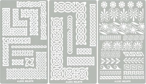 Aleks Melnyk No.36 Small Border Stencils for Bullet Journaling, Greek Key, Celtic Knot, Ornate Viking, Metal Stencils for Engraving, Pyrography, Wood Burning in Kuwait
