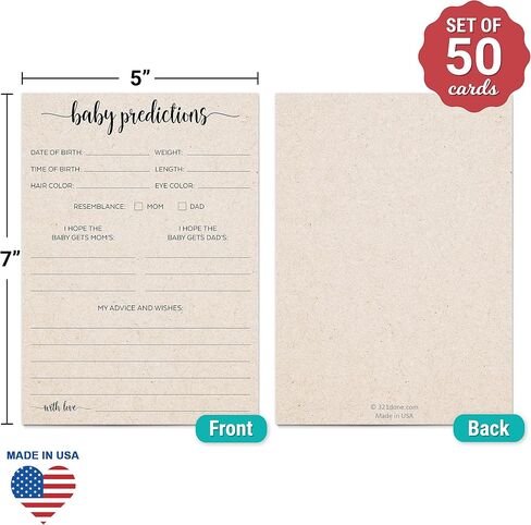 321Done Baby Predictions and Advice Cards, Made in USA - 4x6 Tan, Fun Minimalist Baby Shower Games & Activity, Unique Gender Reveal Game - Set of 50 in Kuwait