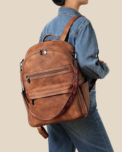 FADEON 15.6 محفظة حقيبة الظهر المحمول للنساء Pu Leather Computer Bag Desingner Travel Back Pack مع مقصورة الكمبيوتر المحمول البني in Kuwait