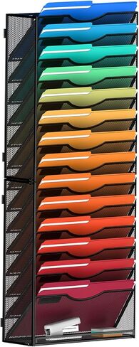15 Tier Wall File Holder Hanging Wall File Organizer for Papers Mails Folders Document Magazine Organization, for Office School Home, Black in Kuwait