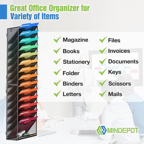 15 Tier Wall File Holder Hanging Wall File Organizer for Papers Mails Folders Document Magazine Organization, for Office School Home, Black in Kuwait