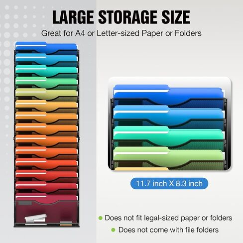 15 Tier Wall File Holder Hanging Wall File Organizer for Papers Mails Folders Document Magazine Organization, for Office School Home, Black in Kuwait