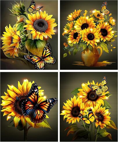 Yeaqee 4 Pcs Diamond Art Kits DIY Painting for Adult Aesthetic Wall Diamond Crafts Aesthetic Room Decor Cute Painting Pictures 5d Craft Wall Decor for Home 10 x 11.8''(Abstract Flowers) in Kuwait