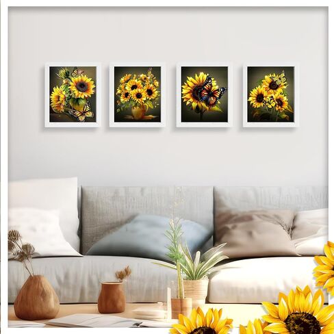 Yeaqee 4 Pcs Diamond Art Kits DIY Painting for Adult Aesthetic Wall Diamond Crafts Aesthetic Room Decor Cute Painting Pictures 5d Craft Wall Decor for Home 10 x 11.8''(Abstract Flowers) in Kuwait