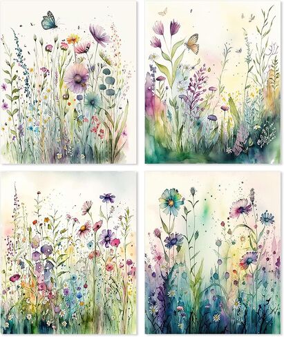 Yeaqee 4 Pcs Diamond Art Kits DIY Painting for Adult Aesthetic Wall Diamond Crafts Aesthetic Room Decor Cute Painting Pictures 5d Craft Wall Decor for Home 10 x 11.8''(Abstract Flowers) in Kuwait