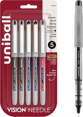 uni-ball Vision Stick Needle Fine Point Roller Ball Pens, 5 Black Ink Pens (1734912) in Saudi Arabia