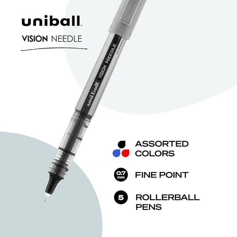 uni-ball Vision Stick Needle Fine Point Roller Ball Pens, 5 Black Ink Pens (1734912) in Saudi Arabia