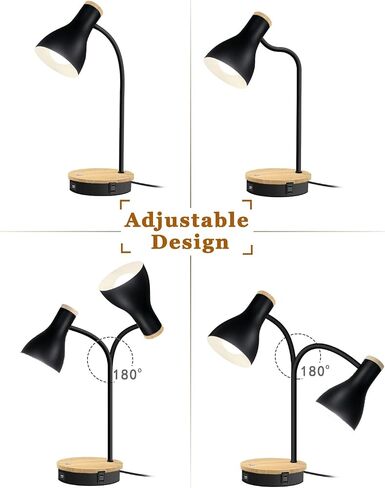 Metal Desk Lamp Wireless Charging Table Lamp Touch Reading Lights Arc Desk Lamps for Bedroom, 3 Way Dimmable Bedside Lamp with USB Charging Ports Lamp for Study Room and Office (Black) in Kuwait