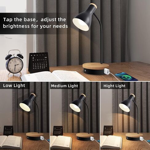 Metal Desk Lamp Wireless Charging Table Lamp Touch Reading Lights Arc Desk Lamps for Bedroom, 3 Way Dimmable Bedside Lamp with USB Charging Ports Lamp for Study Room and Office (Black) in Kuwait