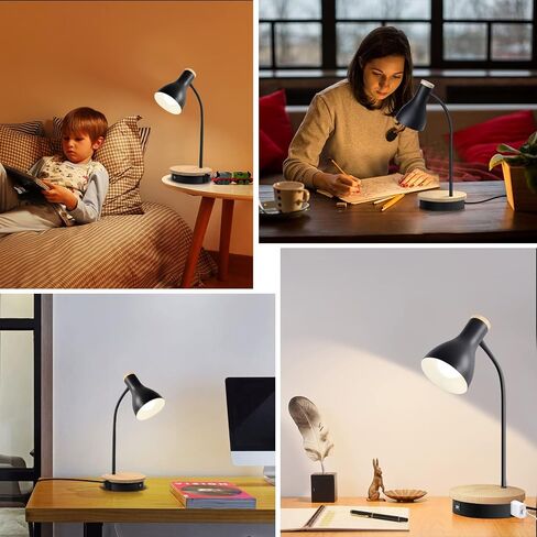 Metal Desk Lamp Wireless Charging Table Lamp Touch Reading Lights Arc Desk Lamps for Bedroom, 3 Way Dimmable Bedside Lamp with USB Charging Ports Lamp for Study Room and Office (Black) in Kuwait