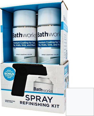 Bathworks Bathtub Refinishing Kit (WHITE); 2 Spray Cans; for Tub, Tile, & More; 32oz of Resin Paint; 24-hour dry time; with bonus comfort grip in Saudi Arabia
