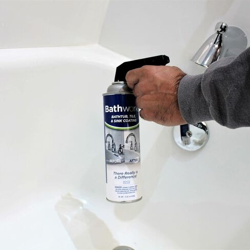 Bathworks Bathtub Refinishing Kit (WHITE); 2 Spray Cans; for Tub, Tile, & More; 32oz of Resin Paint; 24-hour dry time; with bonus comfort grip in Saudi Arabia