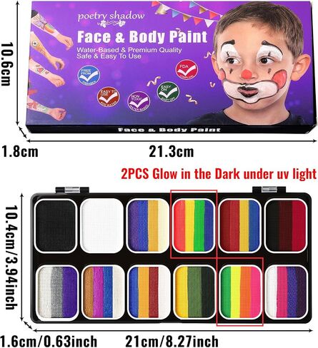 39 Colors Face Paint Kit For Kids: Professional Face Painting Kit with 6 Stencils and 13 Brushes - Water Activated Facepaint Makeup Kit - Non Toxic Face Paint for Halloween and Christmas in Kuwait