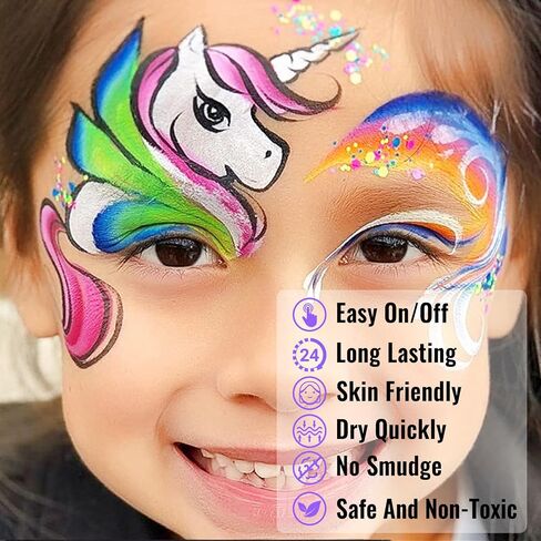 39 Colors Face Paint Kit For Kids: Professional Face Painting Kit with 6 Stencils and 13 Brushes - Water Activated Facepaint Makeup Kit - Non Toxic Face Paint for Halloween and Christmas in Kuwait
