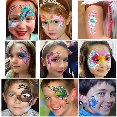 39 Colors Face Paint Kit For Kids: Professional Face Painting Kit with 6 Stencils and 13 Brushes - Water Activated Facepaint Makeup Kit - Non Toxic Face Paint for Halloween and Christmas in Kuwait