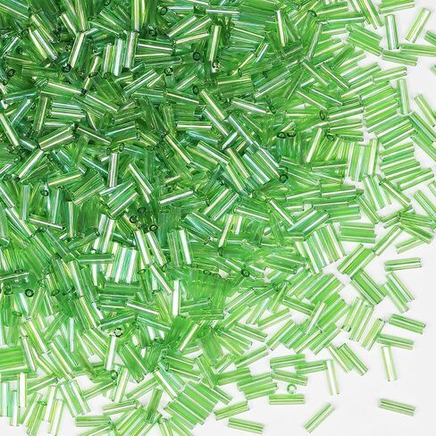 80g/2420 Pcs Green Tubular Seed beadsTube Beads Glass Bugle Seed Beads Length 6mm Tube Beads for Jewelry Making (Green-AB) in Kuwait