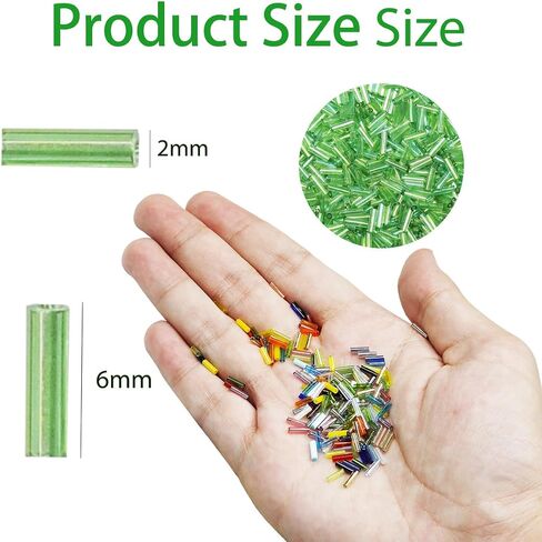 80g/2420 Pcs Green Tubular Seed beadsTube Beads Glass Bugle Seed Beads Length 6mm Tube Beads for Jewelry Making (Green-AB) in Kuwait