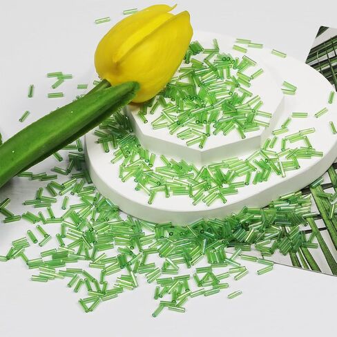 80g/2420 Pcs Green Tubular Seed beadsTube Beads Glass Bugle Seed Beads Length 6mm Tube Beads for Jewelry Making (Green-AB) in Kuwait