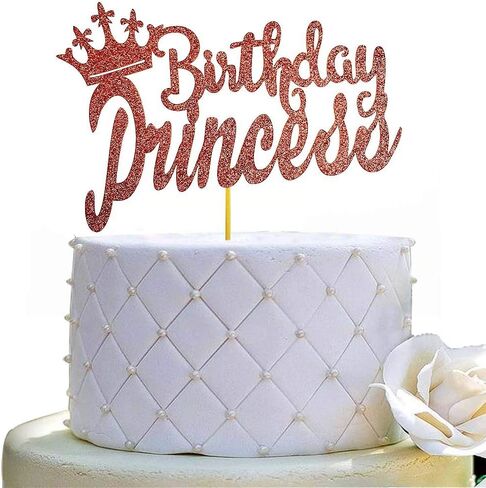 Happy Birthday Cake Topper for Princess Birthday Party Decorations,Double-faced Rose Gold Glitter in Kuwait