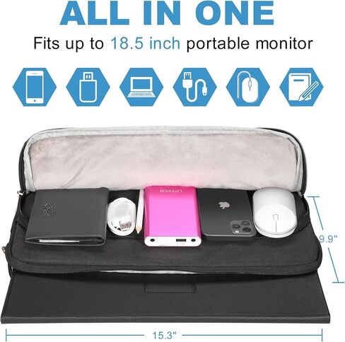 Portable Monitor Case 15.6 Inch, Protective Carrying Sleeve Storage Bag, Portable Display Bag with Accessory Pocket for 15.6 Inch Portable Monitor, Size-15.3"x9.9" Black in Saudi Arabia